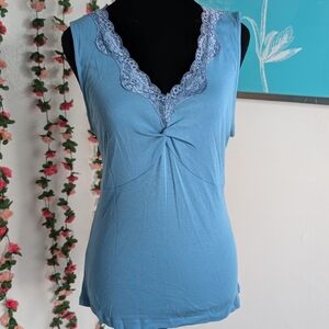 Caslon Light Blue Lace Trim Tank Top